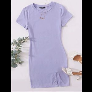 Lavender Split Hem Mini T-Shirt Dress